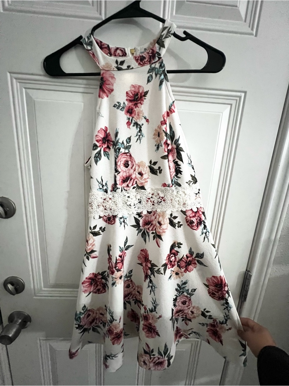 No Boundaries White Floral Halter Dress with Pink Roses